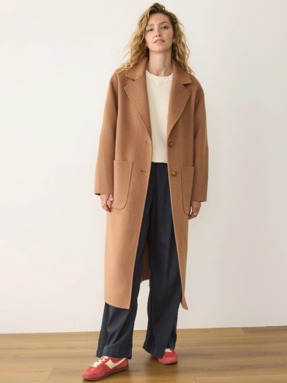 Marine Layer Camel Single-Breasted Long Coat